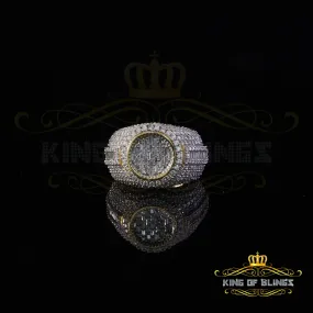 King of Bling's Sterling Yellow Silver 5.50ct Buguette VVS 'D' Moissanite Round Men's Ring SZ 10