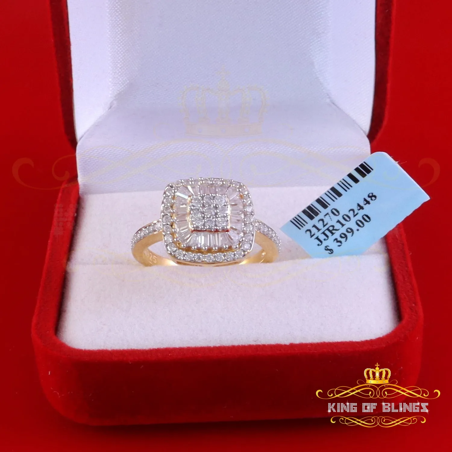 King of Bling's Womens 925 Sterling Yellow Silver 1.00ct VVS 'D' Moissanite Square Rings Size 7