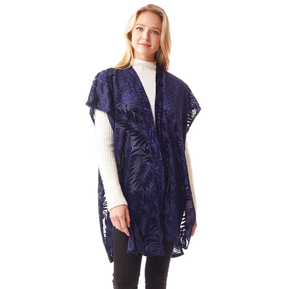 Leaf Pattern Velvet Burnout Shawl Poncho Velvet Burnout Wrap