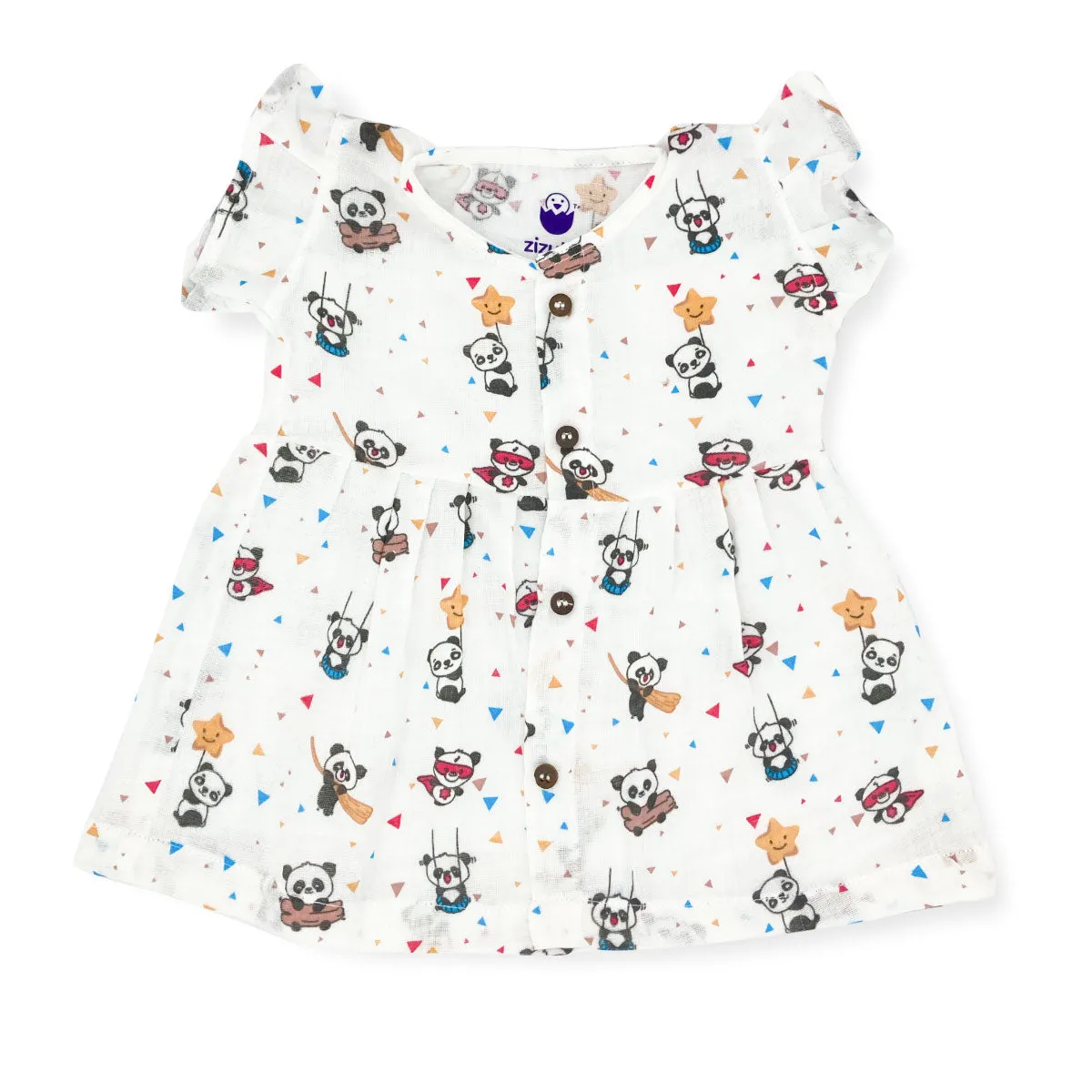 Muslin Frock for Baby Girl - Butterfly Sleeve 100% Organic Cotton -Cute Teddy