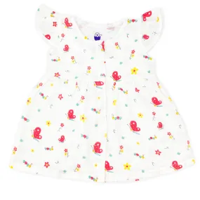 Muslin Frock for Baby Girl -Cap Sleeve 100% Cotton -Red Butterfly