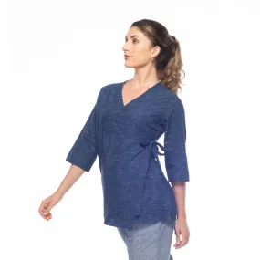 Navy-Blue Handwoven Cotton Long Wrap Top | Long Top for Women