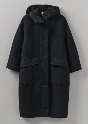 Navy Wool Hooded Coat | Dark Navy