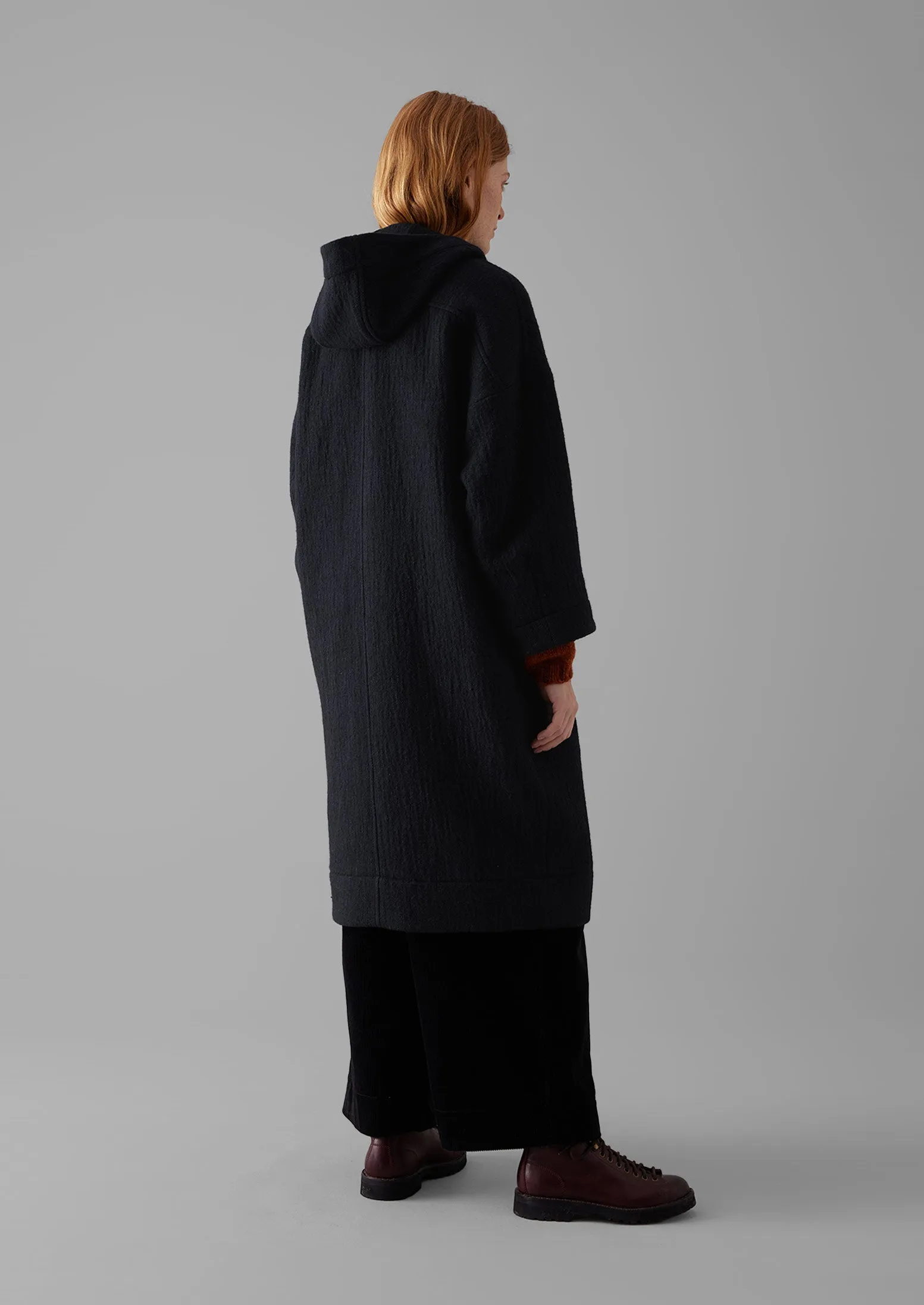 Navy Wool Hooded Coat | Dark Navy