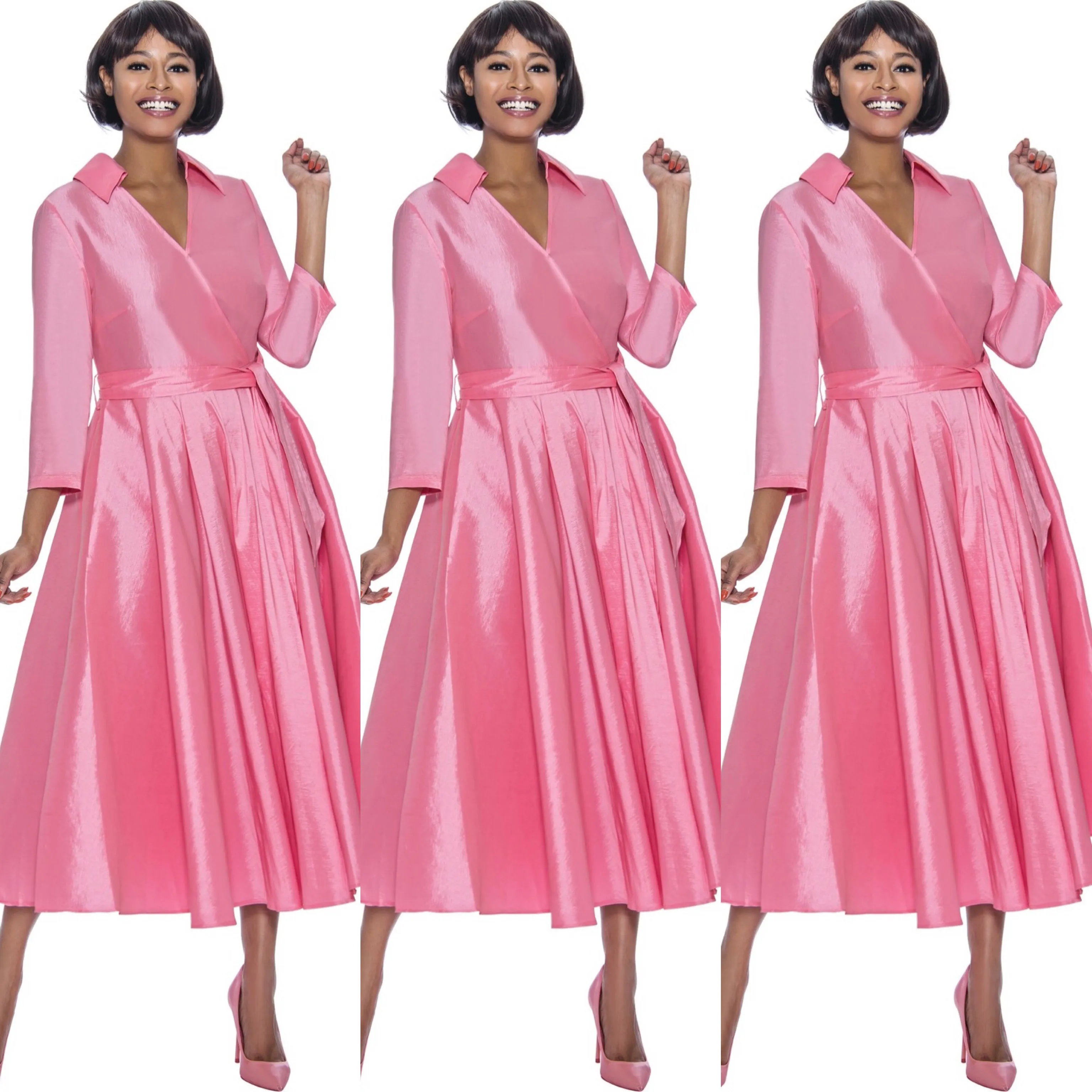 Pink Classic Style Faux Wrap Dress