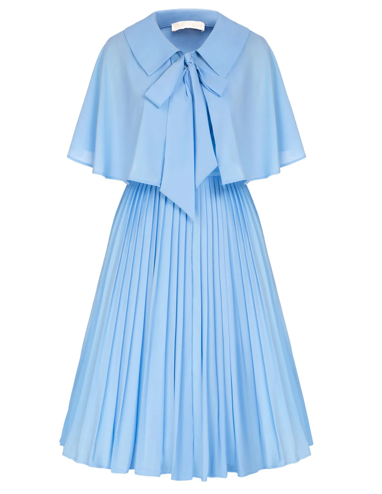 Pleated Dress with Cape Sweetheart Neck Smocked Back A-Line Dress