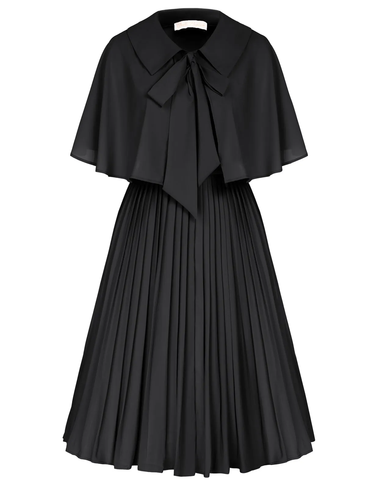 Pleated Dress with Cape Sweetheart Neck Smocked Back A-Line Dress