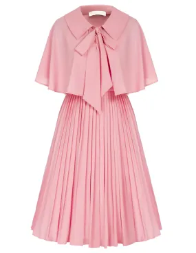 Pleated Dress with Cape Sweetheart Neck Smocked Back A-Line Dress