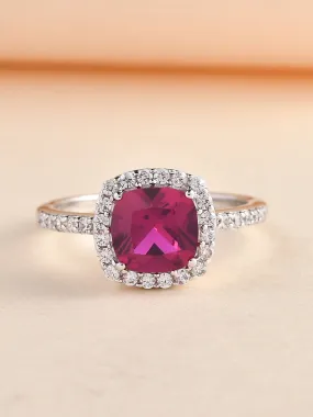 Princess Red Ruby Ring With American Diamond