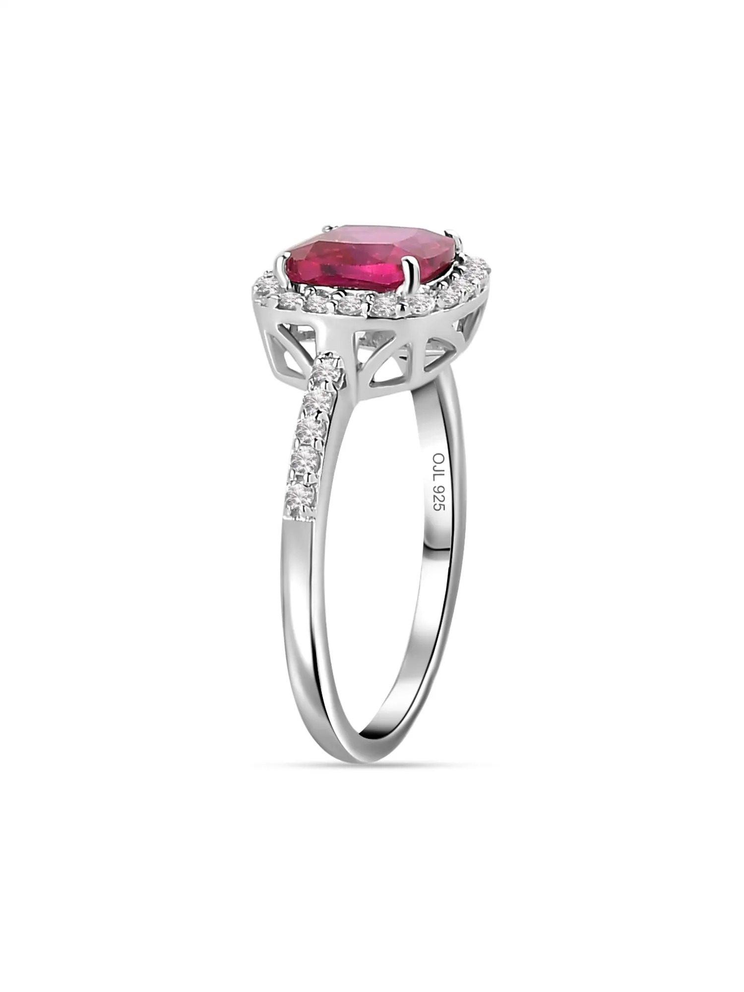 Princess Red Ruby Ring With American Diamond