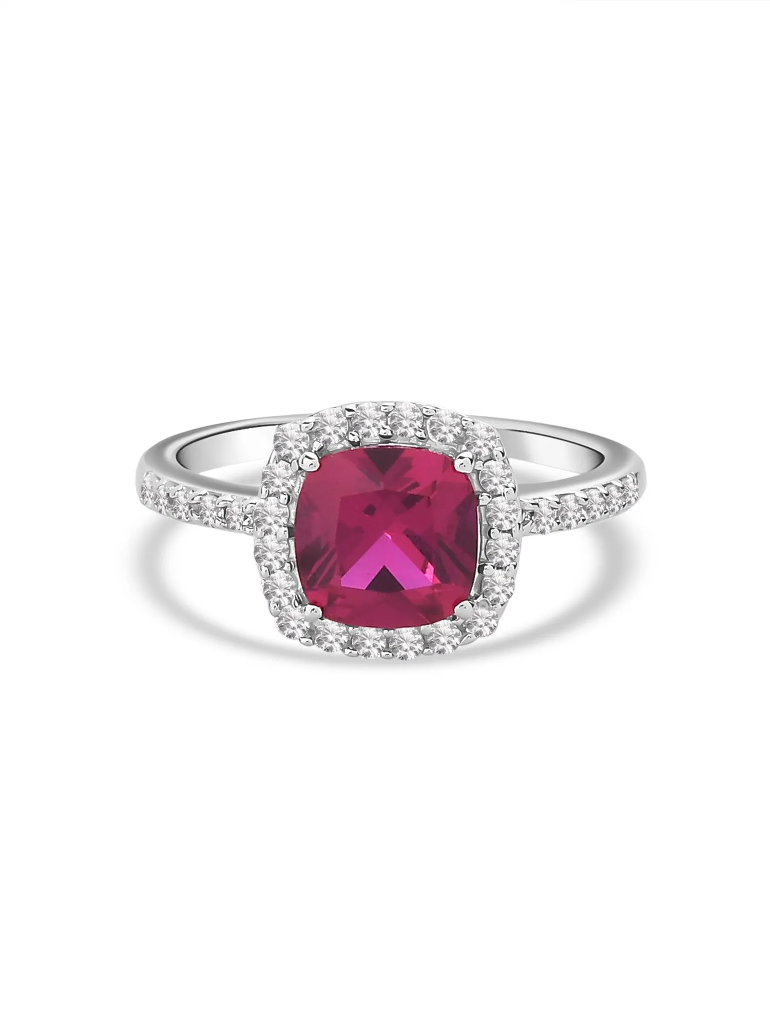 Princess Red Ruby Ring With American Diamond