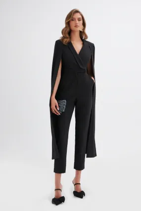 RAYNA Cape Style Tailored Jumpsuit in Black