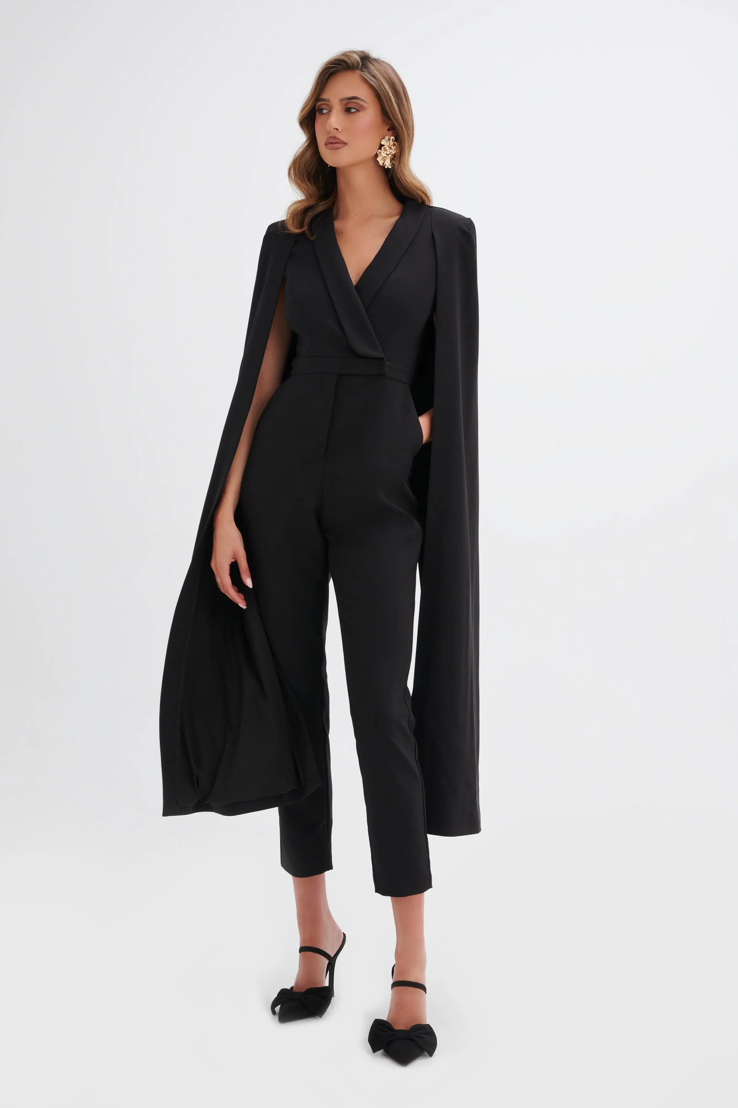 RAYNA Cape Style Tailored Jumpsuit in Black