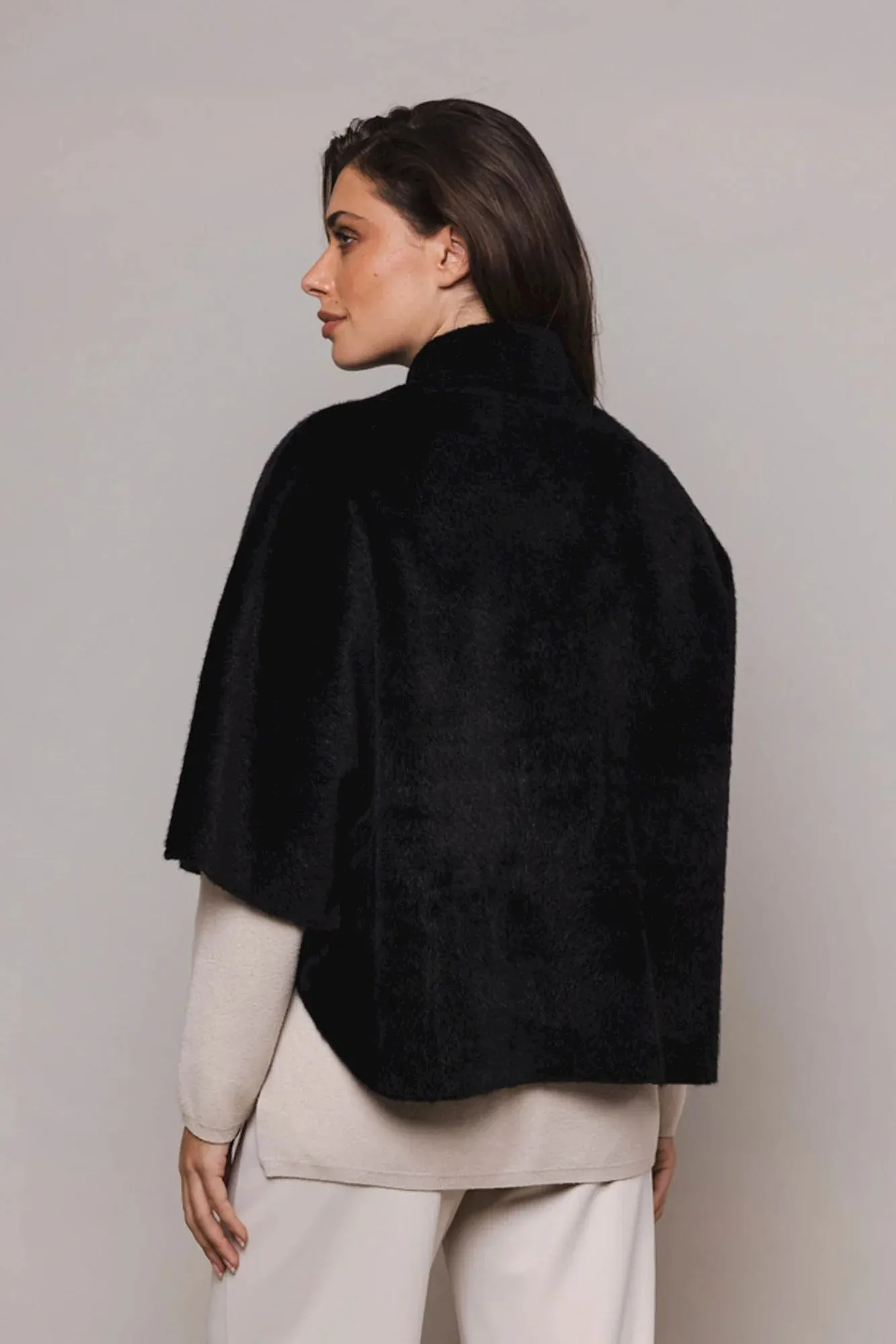 RINO & PELLE DEWI FAUX FUR CAPE IN BLACK