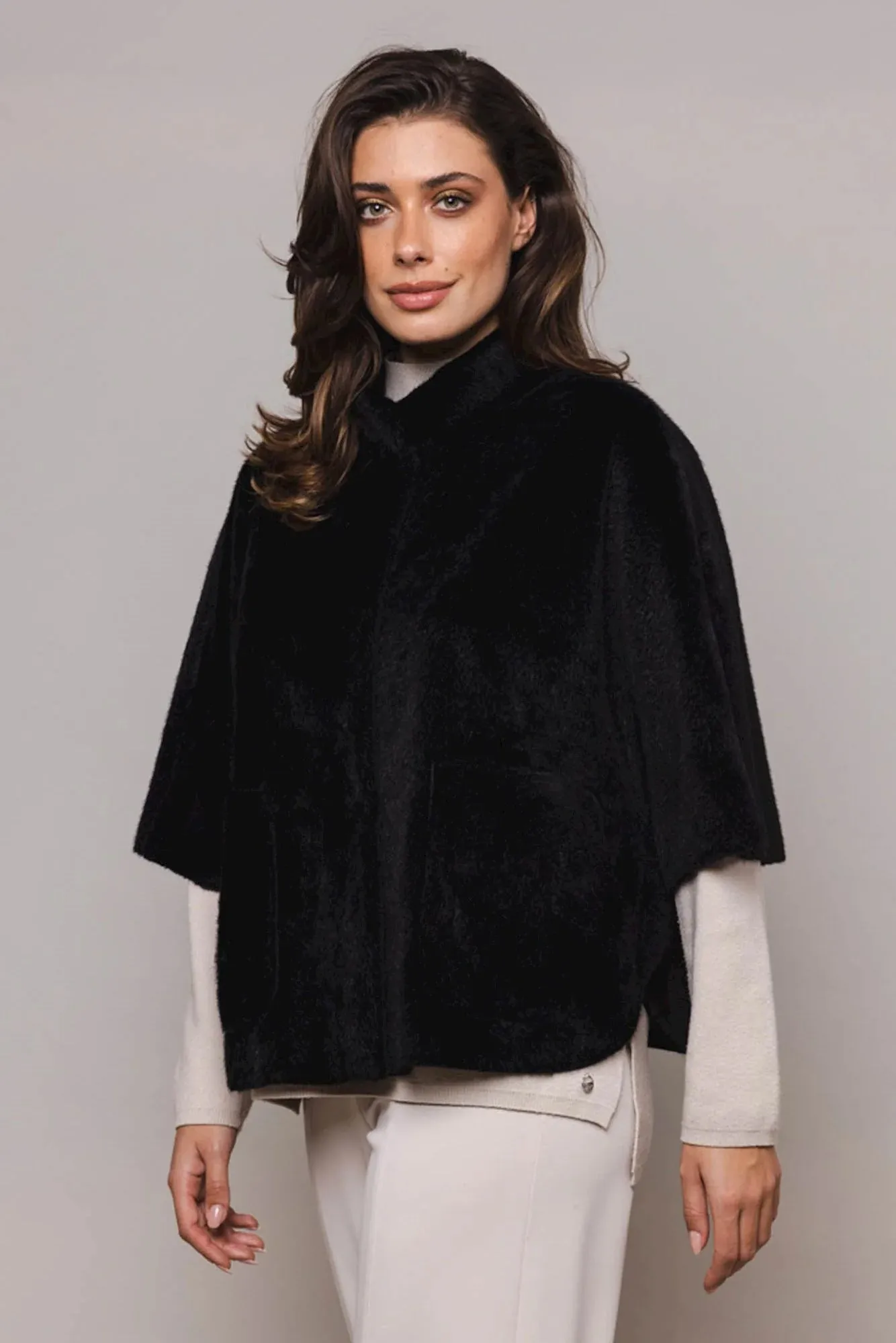 RINO & PELLE DEWI FAUX FUR CAPE IN BLACK