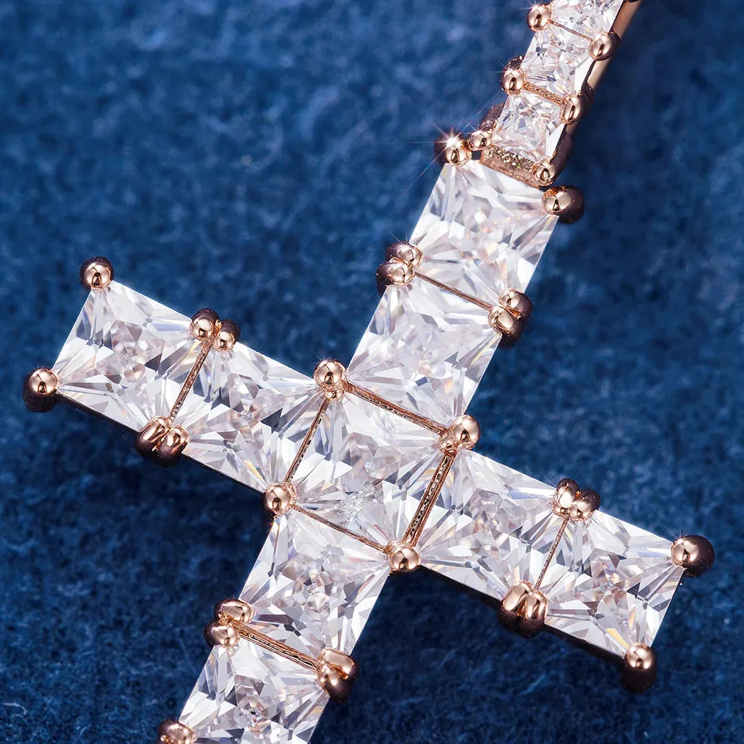 S925 Moissanite Princess Cut Cross Pendant