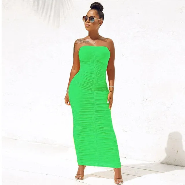 Sexy Backless Ruched Wrap Dress for Women Sleeveless Bodycon Causal Maxi Dress Plus Size High Waist Solid Dress