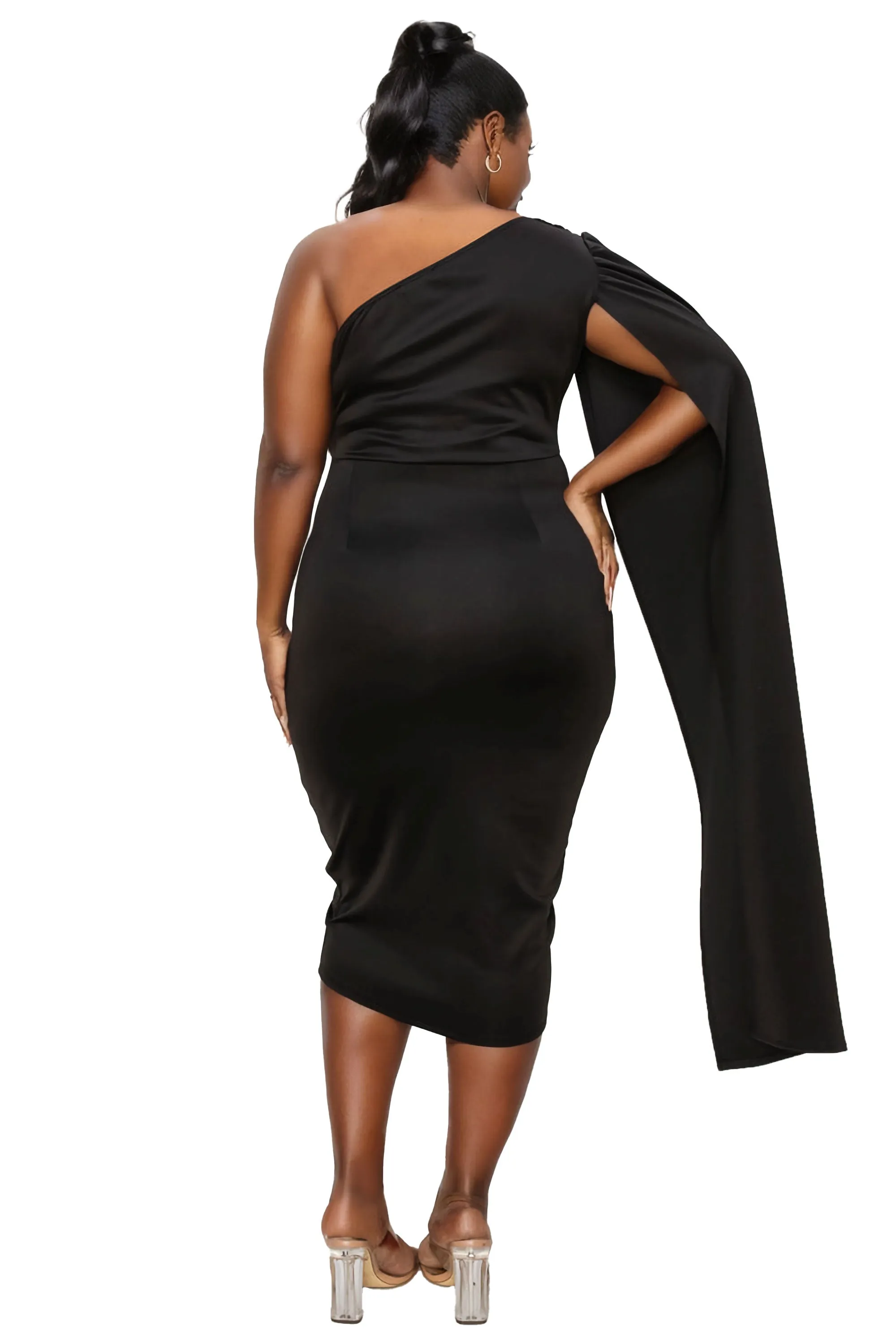 Spade One Shoulder Cape Dress