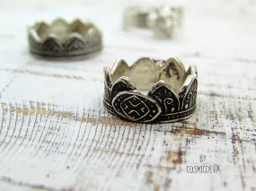 Sterling Silver Mendhi Crown Ring, US Size 6 Ring