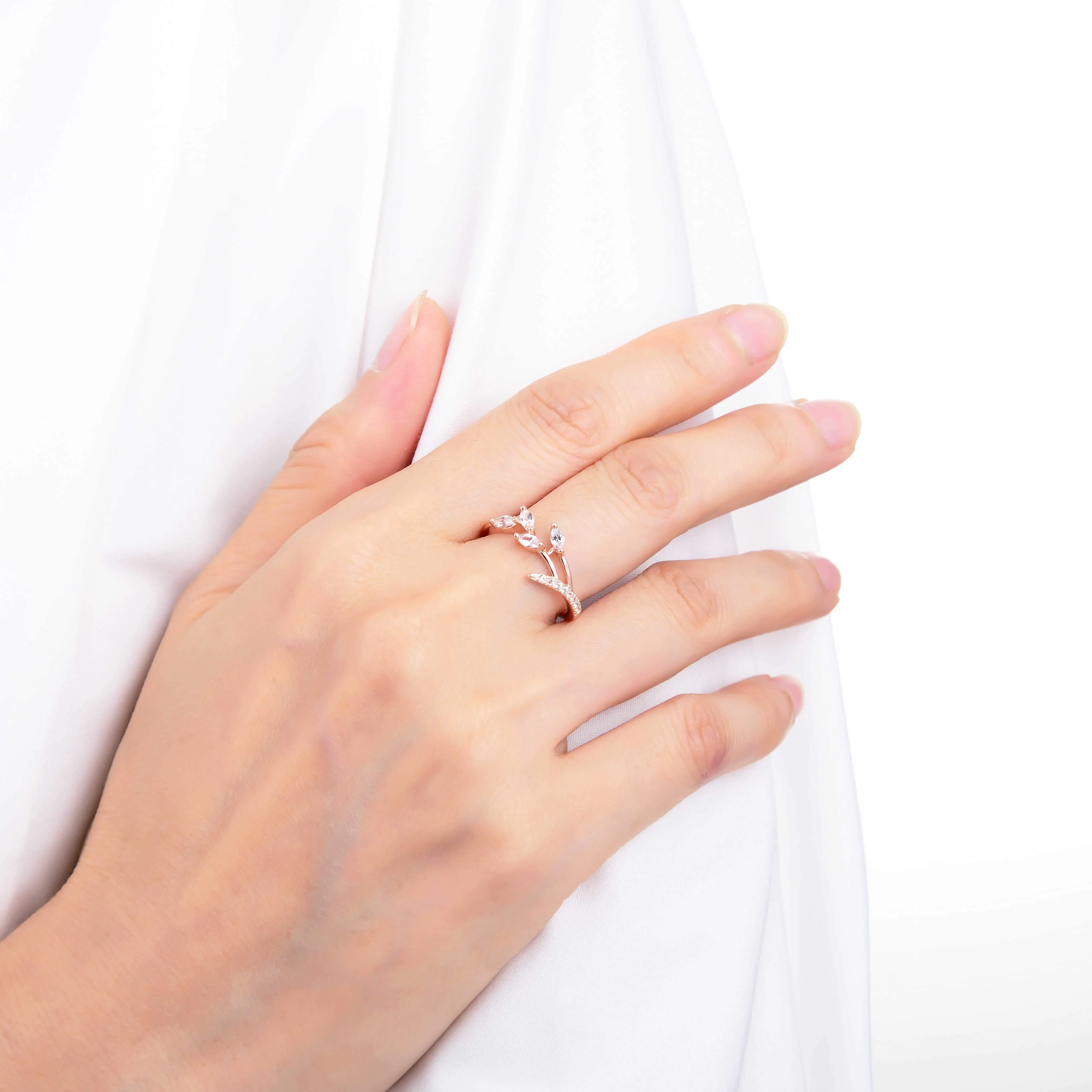 White Sapphire Marquise Leaf Ring