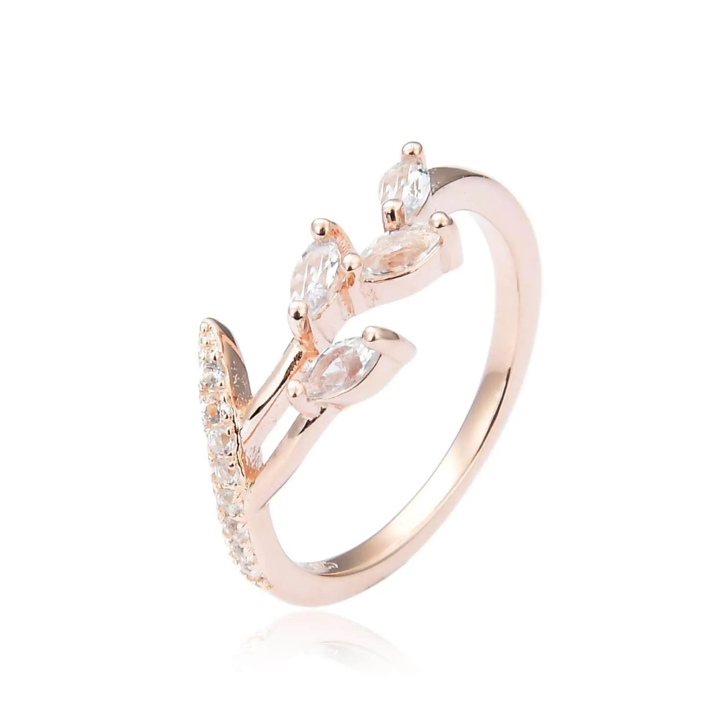 White Sapphire Marquise Leaf Ring